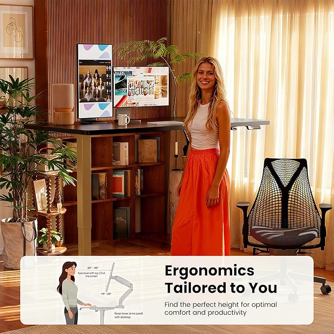 ErGear Height Adjustable Electric Standing Desk, 31.5 x 18.9 Inches Sit Stand up Desk, Memory Computer Home Office Desk with Two-Piece Desktop (Black & Gold Frame)