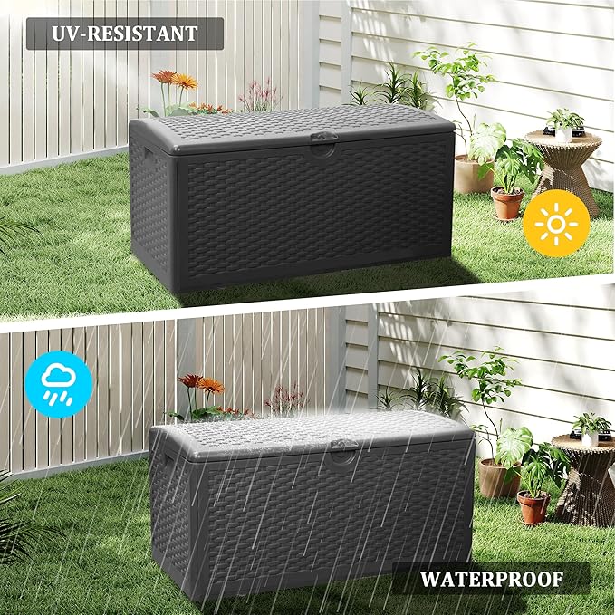 PATIOEASY 80GAL Deck Box - Black,utdoor Cushions, Throw Pillows,Waterproof Patio Storage Box Covers
