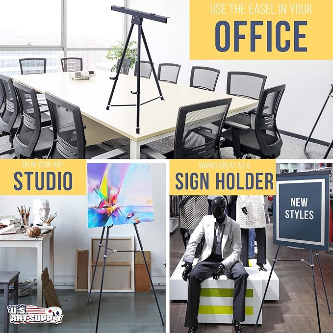 U.S. Art Supply 70" High Boardroom XL Black Aluminum Flip Chart Easel & Presentation Stand - Adjustable Floor/Tabletop, Portable Tripod, Holds 45 lbs, for Chart Paper, Poster Boards, & Pads