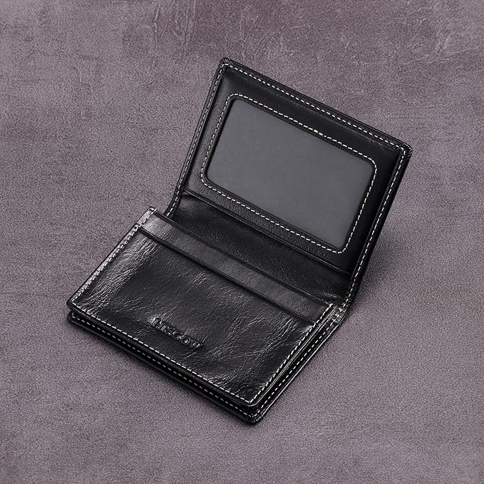Leather Business Card Case Holder for Men & Women, Italian Calfskin