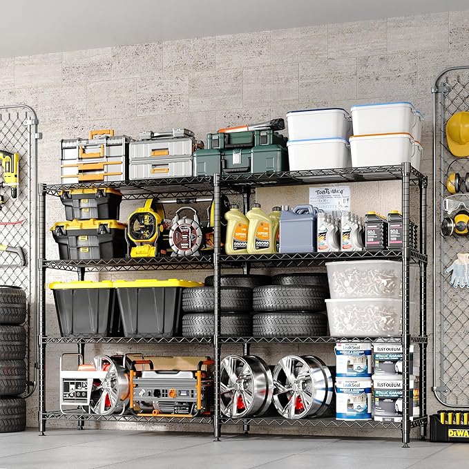 MilleLoom 4-Tier Metal Shelving Unit, Heavy Duty Storage Shelves Adjustable Garage Shelf, Easy Assembly, for Basement, Kitchen & Pantry Room Organization, 13.8" D x 60" W x 59.5" H