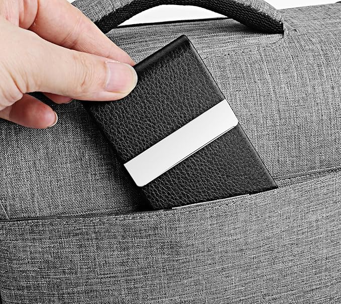DMFLY Business Card Holder with Ultra Slim Design, Business Card Case with Premium PU Leather, Suit Pocket Metal Card Holder for Women/Men, Magnetic Closure Quick Access Cards, Small and Easy to Carry