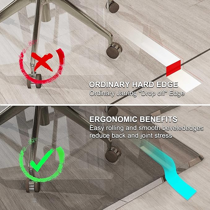MESAILUP Beveled Edge Irregular Office Chair Mat with Lip for Carpet or Hardwood Floor Crystal Grey 48" x 60" for a Smooth Glide and Easy Roll On/Off, Heavy Duty and Non-Slip Floor Chair Mat with Lip