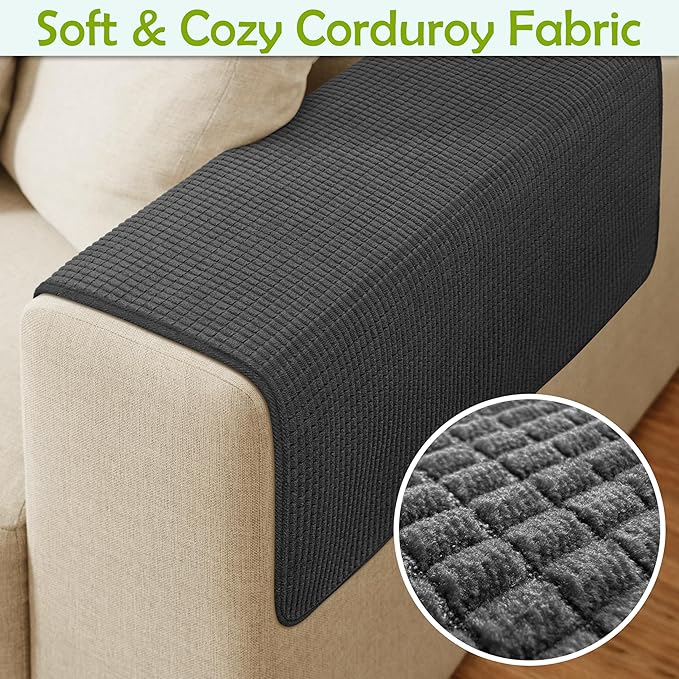 Couch Arm Covers, Waterproof Armrest Cover for Sofa, Armchair, Loveseat, Non-Slip Recliner Arm Covers, Sofa Headrest Covers, Arm Chair Covers Set of 2 (Dark Gray, 26"×26")
