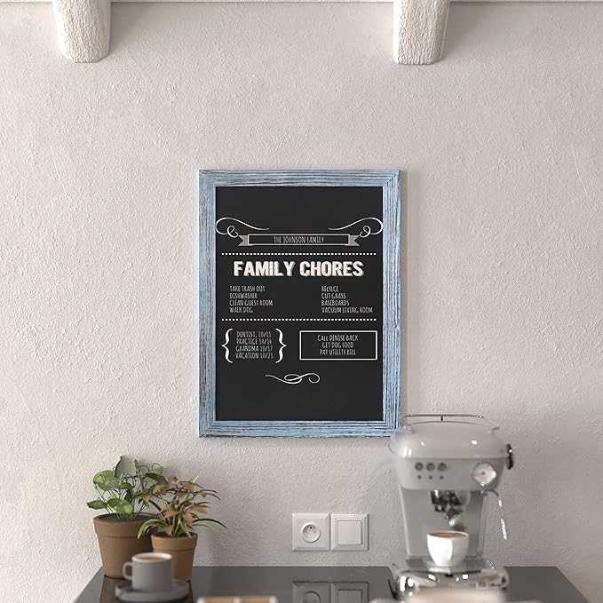 HBCY Creations 18" x 24" Rustic Blue Solid Wood Frame Wall Chalkboard, Magnetic Surface, Home Décor, Restaurant & Café Menus, Blackboard, Includes Chalk, Eraser & Hanging Hardware