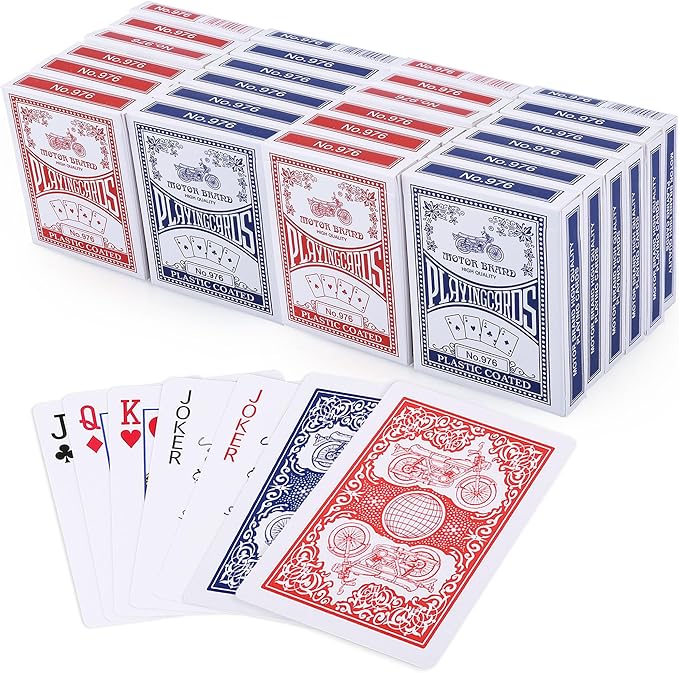 LotFancy Playing Cards, 24 Decks of Cards Bulk, Poker Size Standard Index, 12 Blue and 12 Red, for Blackjack, Euchre, Canasta Card Game, Casino Grade Poker Cards