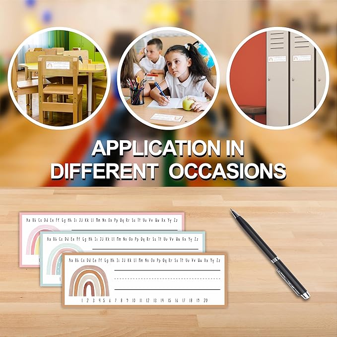 30 Name Tags Labels - Boho Rainbow Self Adhesive Name Plates, Desk Label, Locker Stickers for Classroom School, Student, Teacher Decorations & Supplies - A01