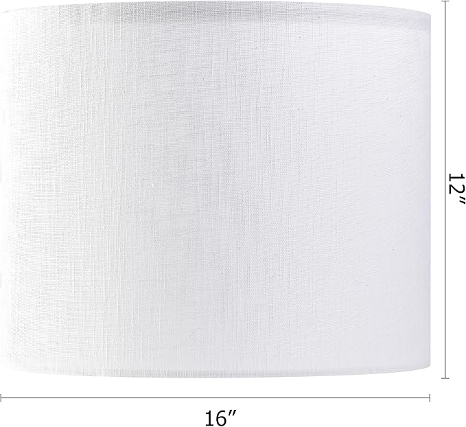 White Linen lampshades Large Drum Lamp Shade 16" Top x 16" Bottom x 12" High (Spider) Modern Lamp Shade for Table&Floor Lamp - Lampshades Replacement By GO&SO Assembly Required