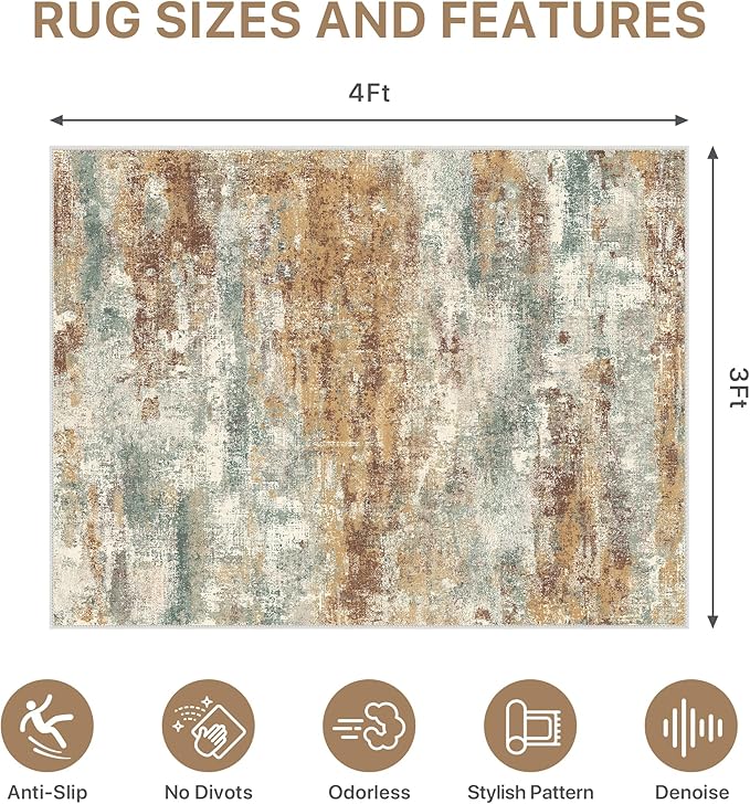Office Chair Mat for Hardwood Tile Floor, Abstract 36"X 48" Desk Mats for Office Chair on Rolling Chairs Carpet, Desk Anti-Slip 1/5" Thick Rug for Computer Chair, Thin Low-Pile Floor Mat, Orange Sage