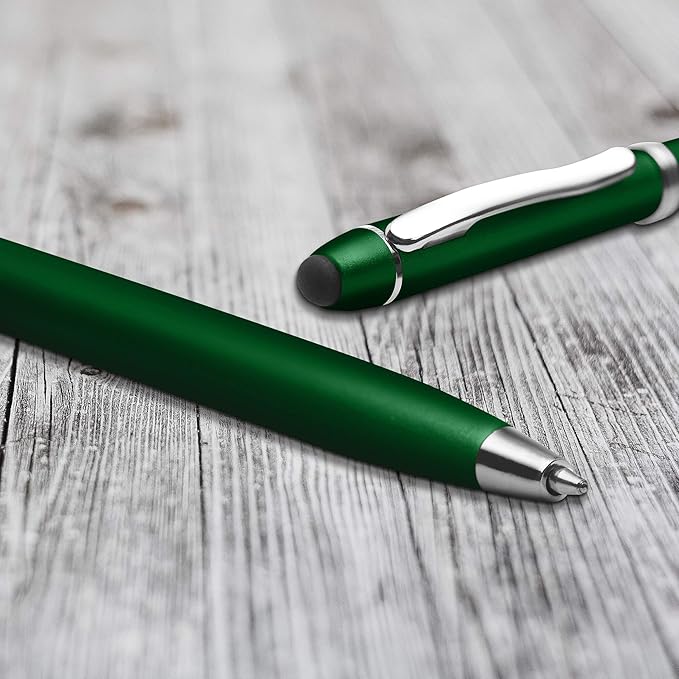 DISCOUNT PROMOS Twist Action Plastic Stylus Pens, Set of 10, Bulk Pack - Pens for Work, Cool Pens for Writing, Black Ink - Green