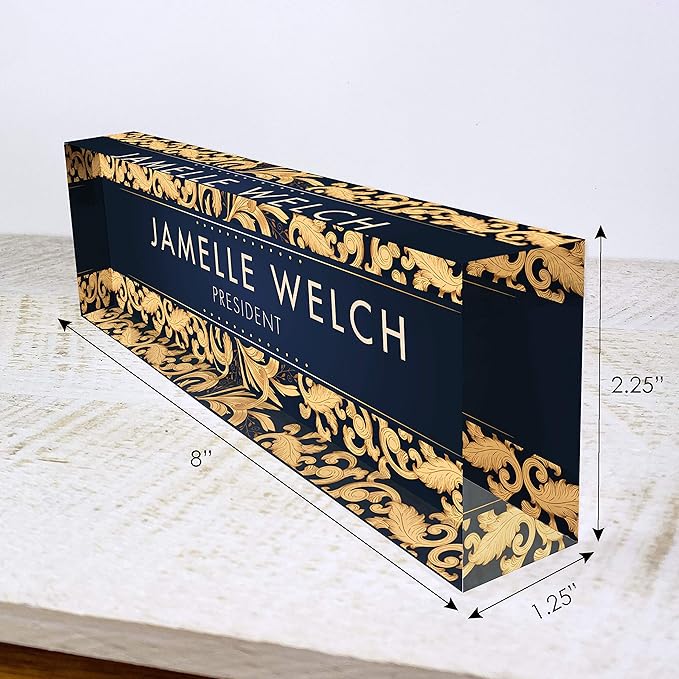 Artblox Personalized Name Plate For Desk | Black & White Marble Design On Clear Acrylic Glass | Custom Plaque Desk Name Plate Personalized Your Name And Credentials Office Office Sign Engraved Plaque