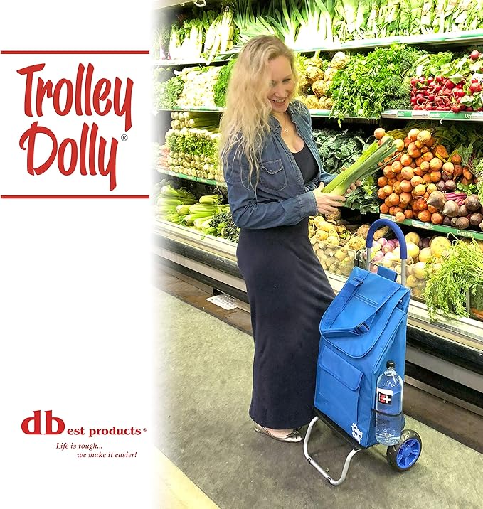 dbest products Trolley Dolly Blue Foldable Shopping cart for Groceries with Wheels and Removable Bag and Rolling Personal Handtruck, Standard