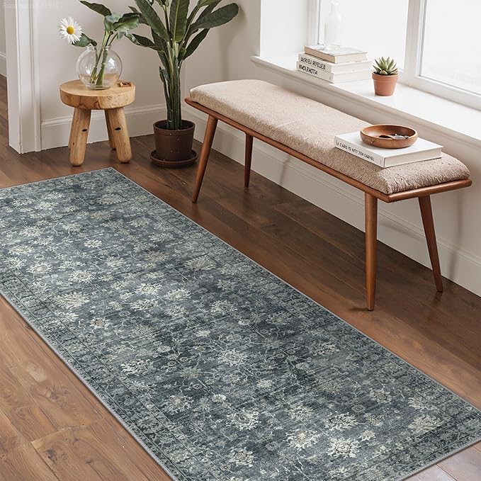 GENIMO Runner Rug 2'6''x6 Non Slip Machine Washable Vintage Hallway Runner Rug, Low Pile Lightweight Rugs for Entryway, Hallway, Kitchen and Corridor, Ashen Taupe