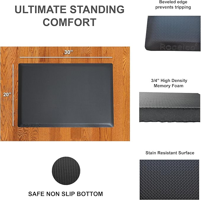 Rocelco 37.5" Height Adjustable Standing Desk Converter with Dual Monitor Mount and Anti-Fatigue Mat - Slide Out Retractable Keyboard Tray - Sit Stand Up Tabletop Riser - White (R DADRW-DM2-MAF)