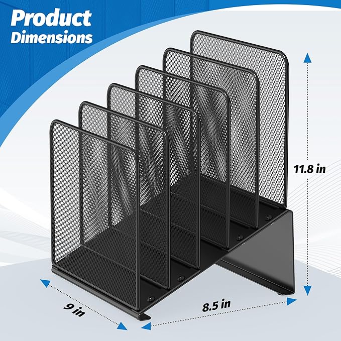 2 Pack Inclined 5-Section Desk File Organizer, Vertical File Folder Holder File Sorter Desktop Organization for Office Classroom