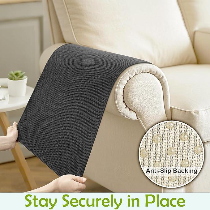 Couch Arm Covers, Waterproof Armrest Cover for Sofa, Armchair, Loveseat, Non-Slip Recliner Arm Covers, Sofa Headrest Covers, Arm Chair Covers Set of 2 (Dark Gray, 24"×20")