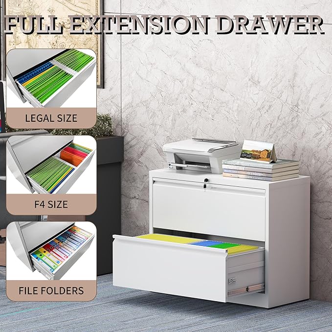 mysteeldepot 2 Drawer Lateral File Cabinet with Lock, File Cabinet, Metal Lateral Filing Cabinets for Home Office, File Storage Cabinet for Legal/Letter/A4 Documents, Assembly Required (White, 35'W)
