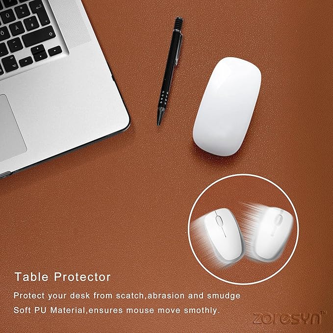 ZORESYN XL Large Desk Pad (47.2" x 15.8") - PU Leather Office Desk Mat for Keyboard and Mouse - Waterproof Surface with Nonslip Base - Light Brown Extended Mouse Pad for Home & Office