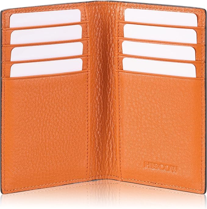 Slim Leather Credit Card Holder for Men & Women 8cc, Italian Calfskin (Pebbled Whiskey)