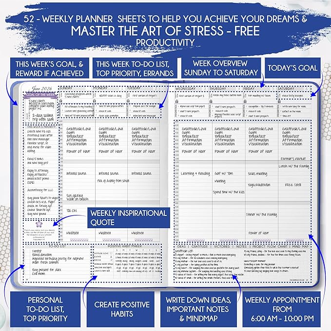 Law of Attraction Planner 2026 Deluxe with Productivity App | Weekly & Monthly Goal-Setting Planner, Life & Gratitude Journal | Include Foldable Vision Board, Gift Box & Stickers