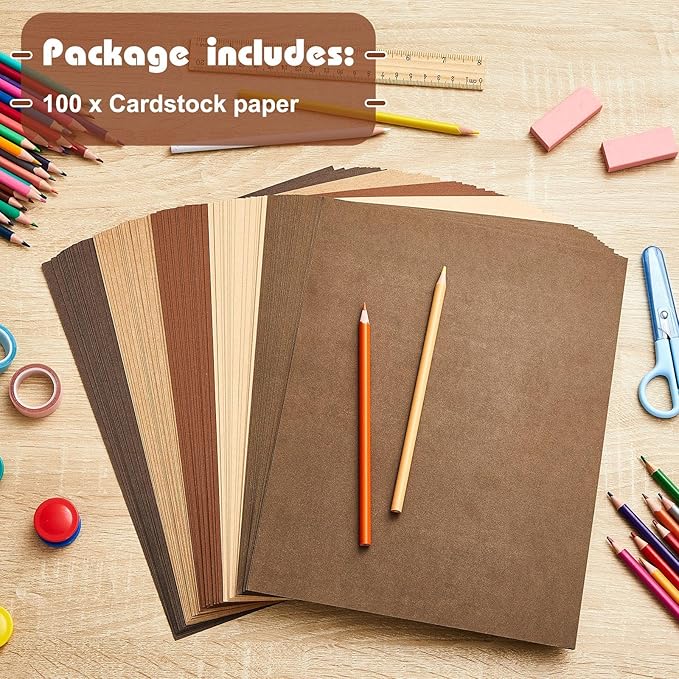 Sinmoe 100 Sheets 5 Shades Cardstock Paper 8.5 x 11 Inches 180gsm Solid Core Printer Paper for Scrapbooking DIY Arts Crafts Making Office Home Supplies (Brown Series)