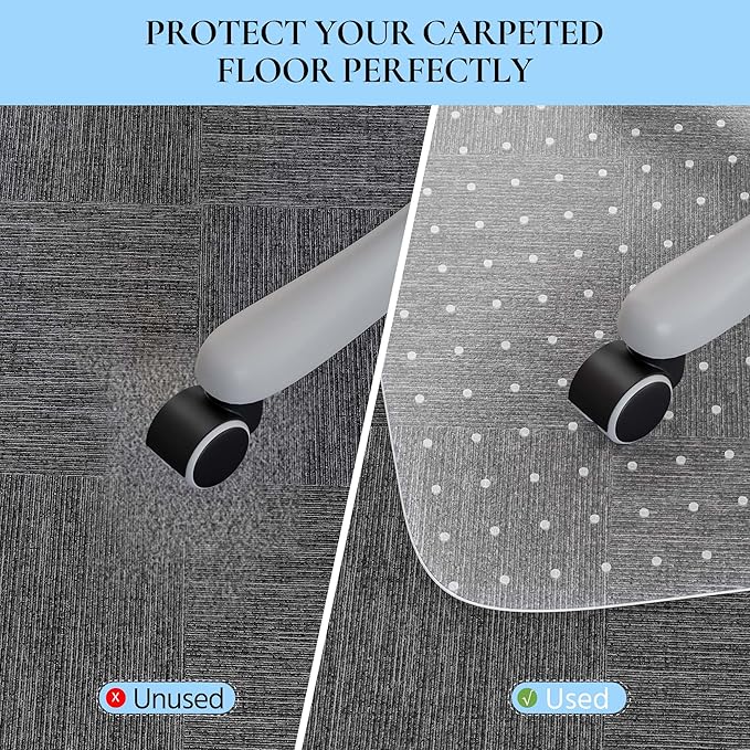 HOMEK Office Chair Mat for Low Pile Carpet, 48” x 36” Transparent Office Desk Chair Mat for Carpeted Floors, Studded Carpet Floors Protector Mat for Home & Offices