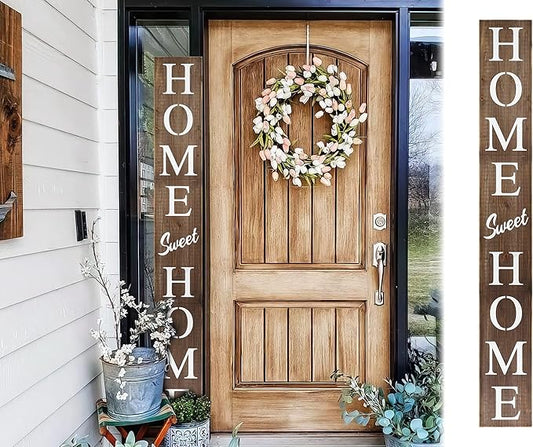 Home Sweet Home Sign for Front Door, Wood Rustic Front Porch Décor, Farmhouse Porch Sign Decorations, Outdoor Signs for Porch, Indoor Outdoor Decorations, Vertical 6ft
