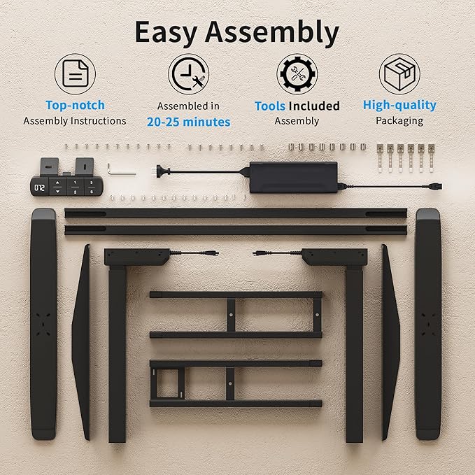 Dual Motor Electric Standing Desk Frame with Memory Controller, Computer Memory Desk Adjustable Table Legs Up to 47.2" for Home and Office, Black