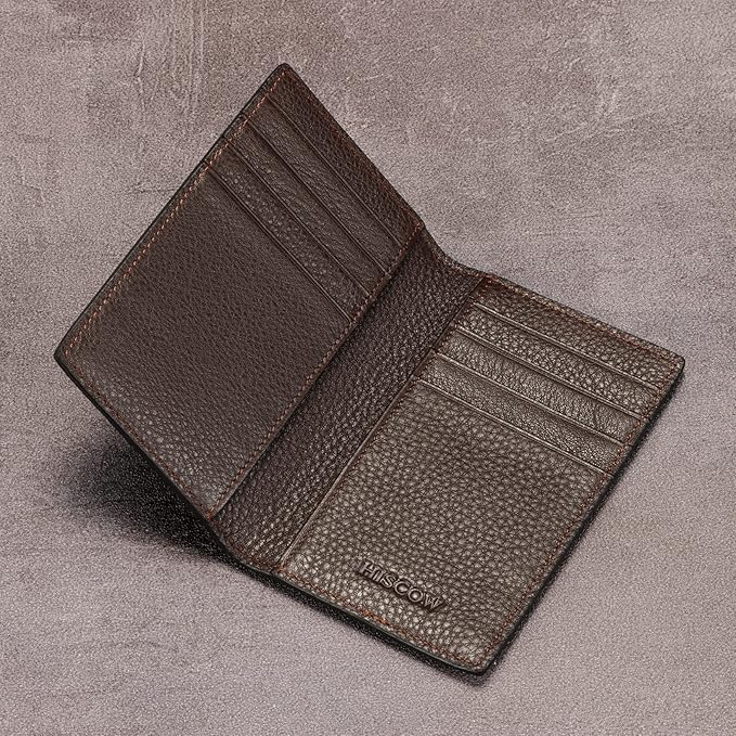 Slim Leather Credit Card Holder for Men & Women 8cc, Italian Calfskin (Pebbled Coffee)
