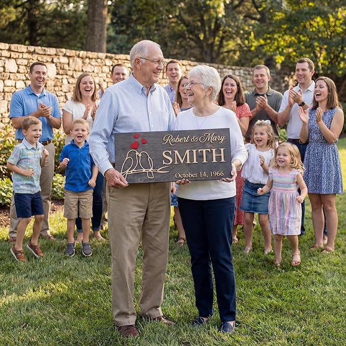 Custom Family Name Sign | Personalized Wooden Wedding Gift | Rustic Last Name Wood Plaque | Established Date Sign |Аnniversаrу (Nutty Style)