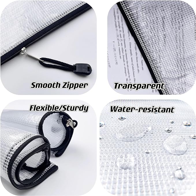 Oaimyy-11 x 14"-18 Pcs-Plastic Mesh Zipper Pouch Document Folders Bag Zip File Bags for Office Supplies,Home,Travel Storages,Puzzle Board Games Storage- (Black)