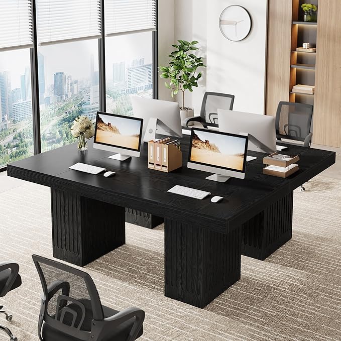 Tribesigns 63-Inch Executive Desk, Modern Office Computer Desk with Heavy Duty Double Pedestal, Large Study Writing Table Business Furniture for Home Office, Black, Set of 2