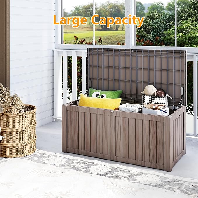 Yardgrace 150 Gallon Outdoor Storage Box Waterproof, Resin Deck Boxes with Lockable Lid & UV-Resistant for Patio, Pool, Garden Furniture Cushions & Accessories, Coffee