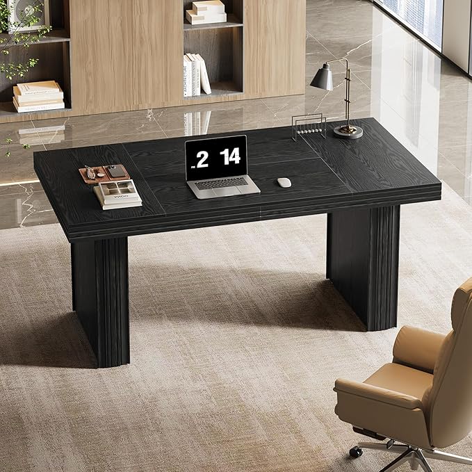 Tribesigns 63" Executive Desk, Large Office Computer Desk with Heavy-Duty Legs and Thickened Desktop, Elegant Writing Workstation Study Table Conference Table for Office, Black