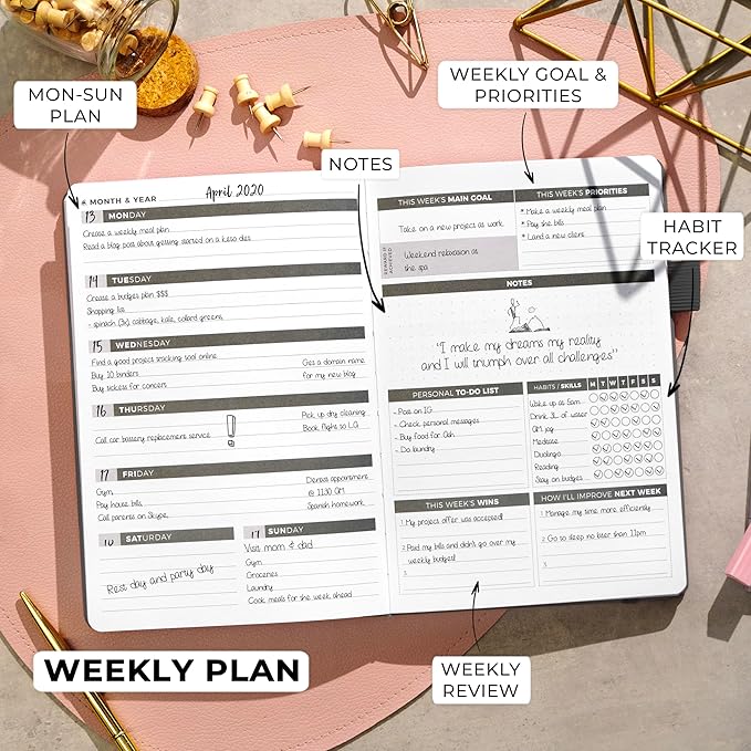 Clever Fox Planner – Undated Weekly & Monthly Planner for Productivity, Time Management & Goals – Organizer Journal – A5 (Silver Black)
