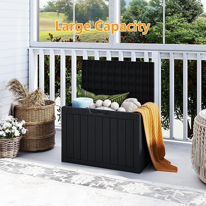 Yardgrace 45 Gallon Deck Box Plus,Outdoor Storage Box Lockable,Waterproof for Patio Furniture, Garden Tools, Pool Accessories, Package Delivery Boxes For Outside, Black