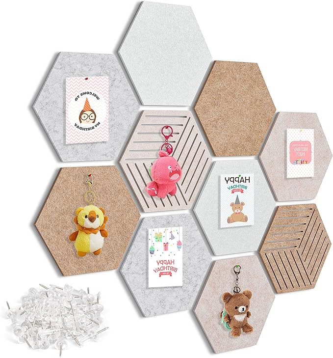 15'' Large Hexagon Cork-Bulletin Board Tiles Adhesive Frameless 10 Pack 15 x 13 inch Hex Pin Corkboard Prayer Vision Cork Board for Office-Wall Decor, Hexagonal Tack Pinboard with 30 Push Pins