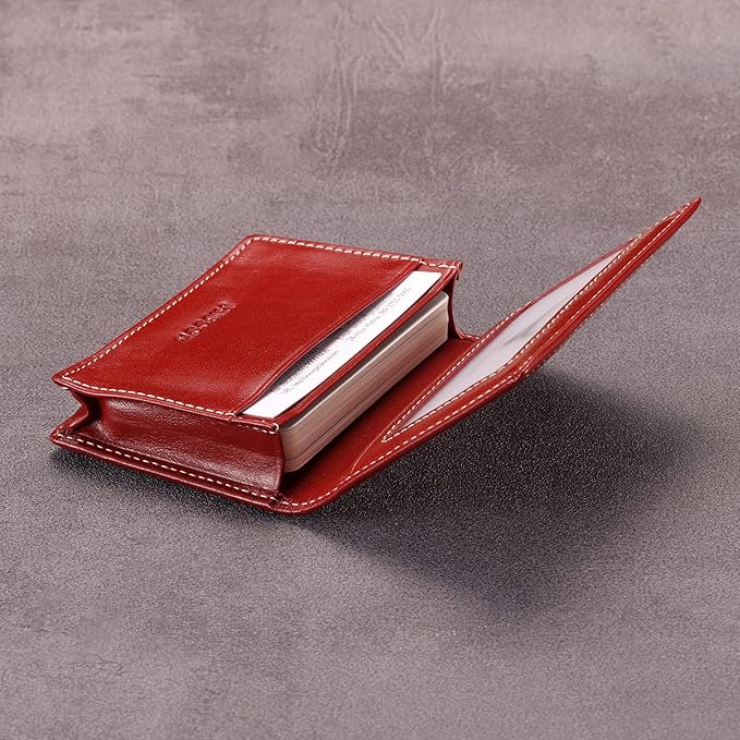 Leather Business Card Case Holder for Men & Women, Italian Calfskin