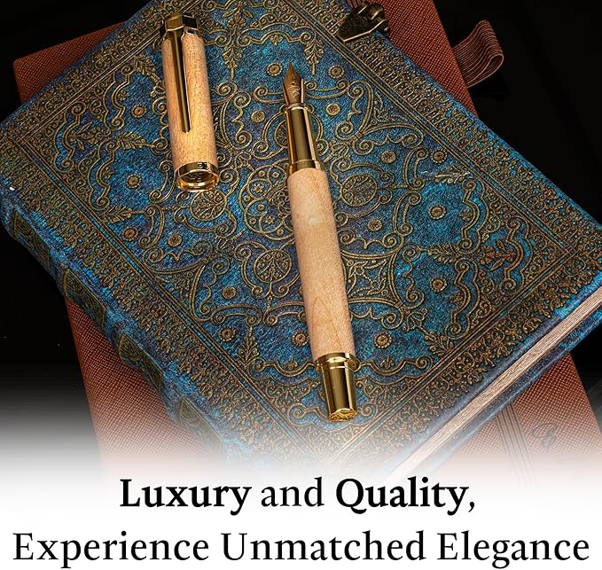 Ellington Pens Luxury Wood Fountain Pen Set – Extra Fine Nib - Includes 6 Ink Cartridges, Wooden Pen Gift Box, Ink Converter - Wood Pen For Writing, Calligraphy, Journaling, Drawing (Maple Harmony)