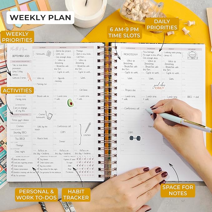 PLANBERRY Large Hourly Schedule Planner Premium – Undated Organizer for Productivity, Time Management & Budget, 8x10.4″ (Rose Flamingo)