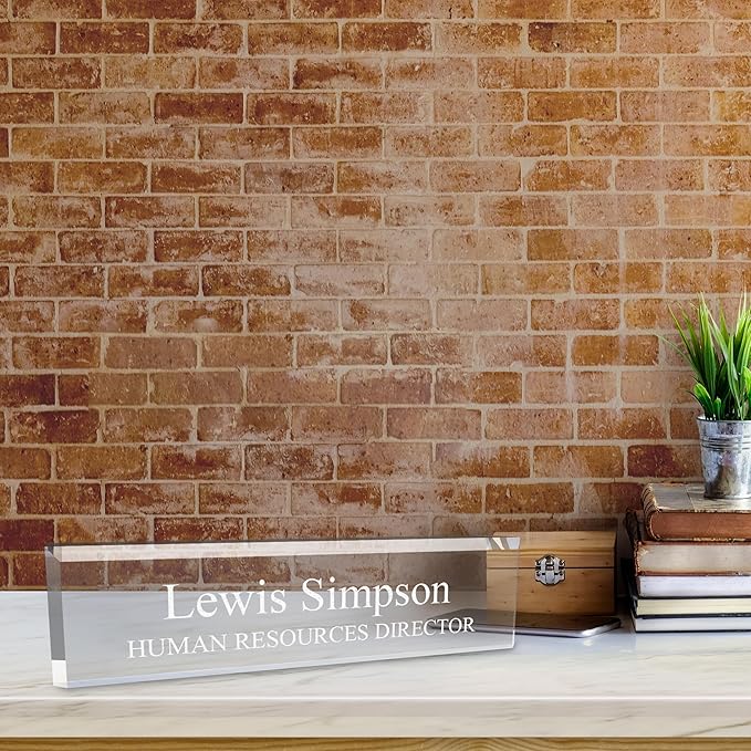 SignsByLITA Personalized Acrylic Desk Name Plate 2" x 8" - Office Desk Accessories Décor