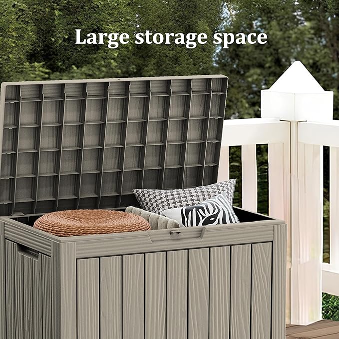 Yardgrace 45 Gallon Patio Storage Box - Waterproof Deck Box for Outdoor Toys, Space-Saving Resin Chest with Lock for Cushions & Pool Gear, UV-Resistant, Ash Grey