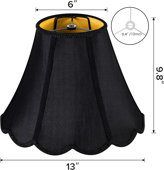 GOSO Scalloped Lamp Shades Set of 1 Medium Black Replac, Braids with Petal Edges,6×13×9.8 Inch Spider Lamp Shade for Floor Lamps, Modern Faux Silk Lampshades, Living Room Table Lamps,Easy Assembly