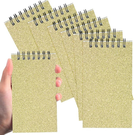 Tenceur 6 Pcs Pocket Notebook Small 3x5 Inch Spiral Notepads Mini Top Bound Notebook with Lined 120 Pages Ruled Memo Pads for Office College Nurse Essentials Back to School Gift (Glitter Gold)