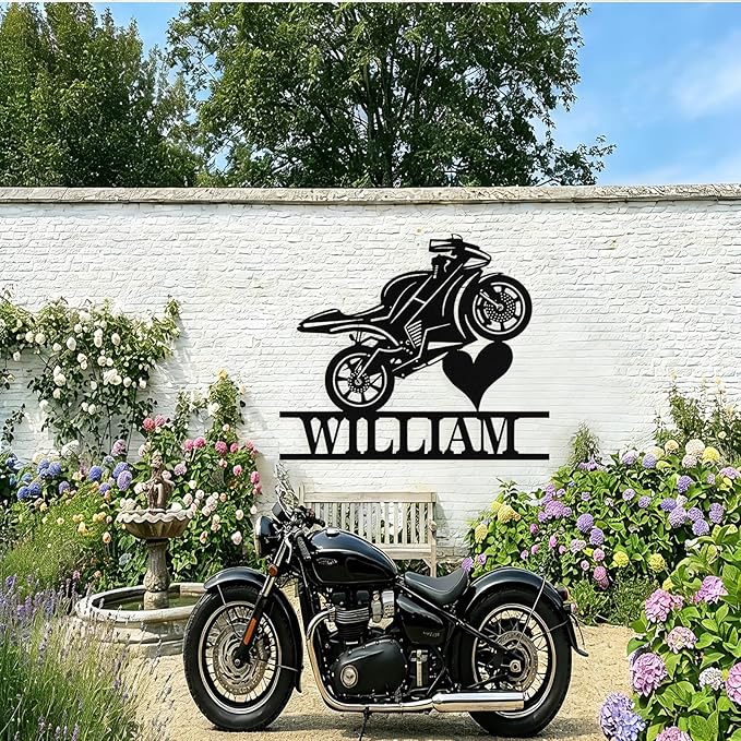 Custom Motorcycle Metal Signs Personalized Dirt Biker Name Sign Custom Garage Decor Motorbikes Wall Art Decor Motorcycle Sign Men Room Decorate Gifts for Men Husband Rider