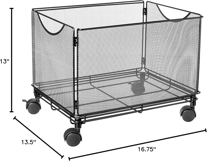 Safco Onyx Rolling Cart Desktop Tub File, Fits Letter-Size Hanging Folders, Collapsible Desk Organizer, Durable Steel Mesh Construction, Black