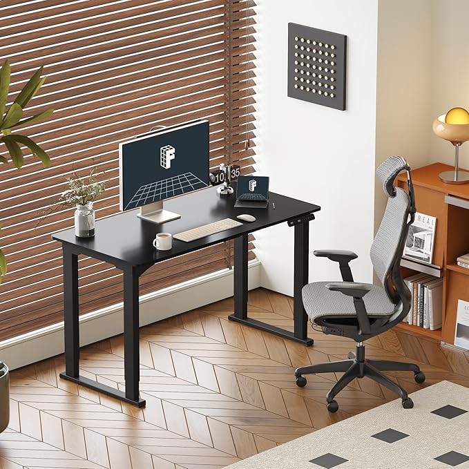 FLEXISPOT 4 Legs Standing Desk 55 x 28 Inch Electric Adjustable Height with Splice Board Home Office Sit Stand Up Desk, Black Top + Black Frame
