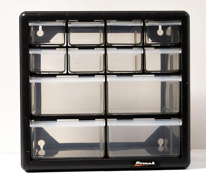Homak 12-Drawer Parts Organizer, Black, HA01012001