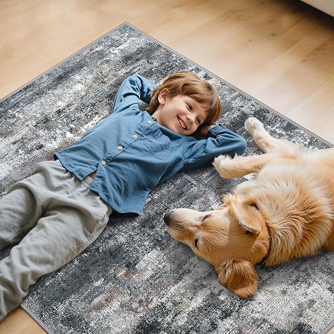 Office Chair Mat for Hardwood Tile Floor, Abstract 48"X 72" Desk Mats for Office Chair on Rolling Chairs Carpet, Desk Anti-Slip 1/5" Thick Rug for Computer Chair, Thin Low-Pile Floor Mat, Dark Gray