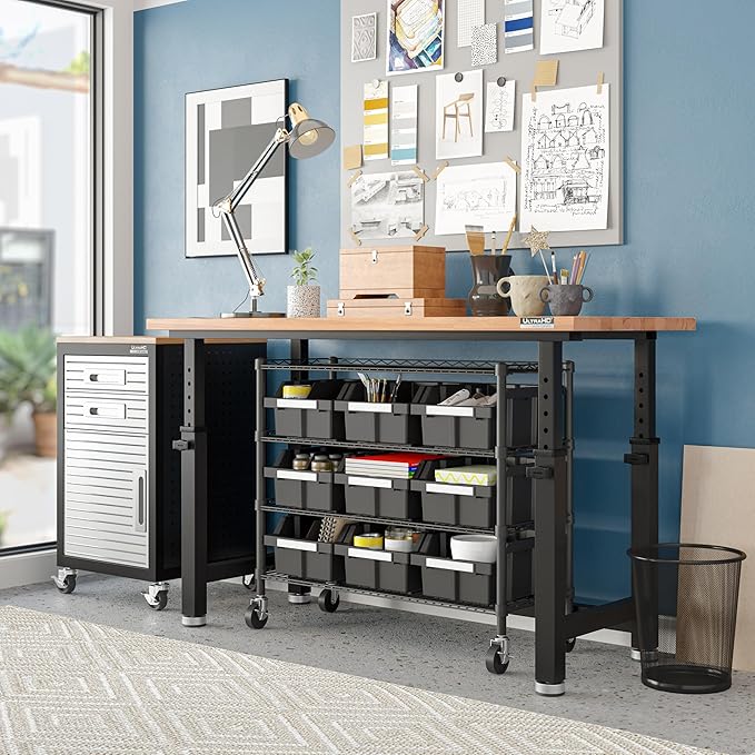 Seville Classics Heavy Duty NSF Bin Rack Solid Steel Wire Shelving Storage Unit, Patented Organizer for Garage, Warehouse, Office, Restaurant, Classroom, Kitchen, Graphite, 4-Tier includes 9 Bins